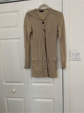 Beige Long Sleeve Button-Front Women's Dress